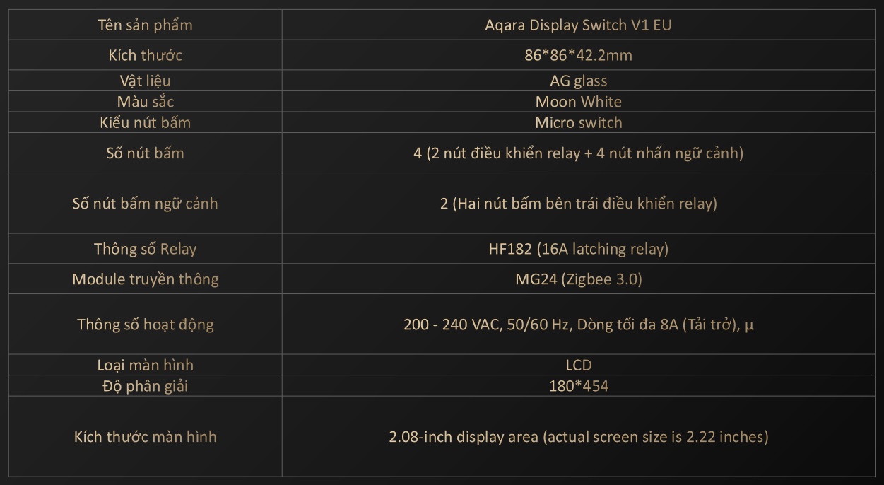 Aqara Display Switch V1 Eu - Specs